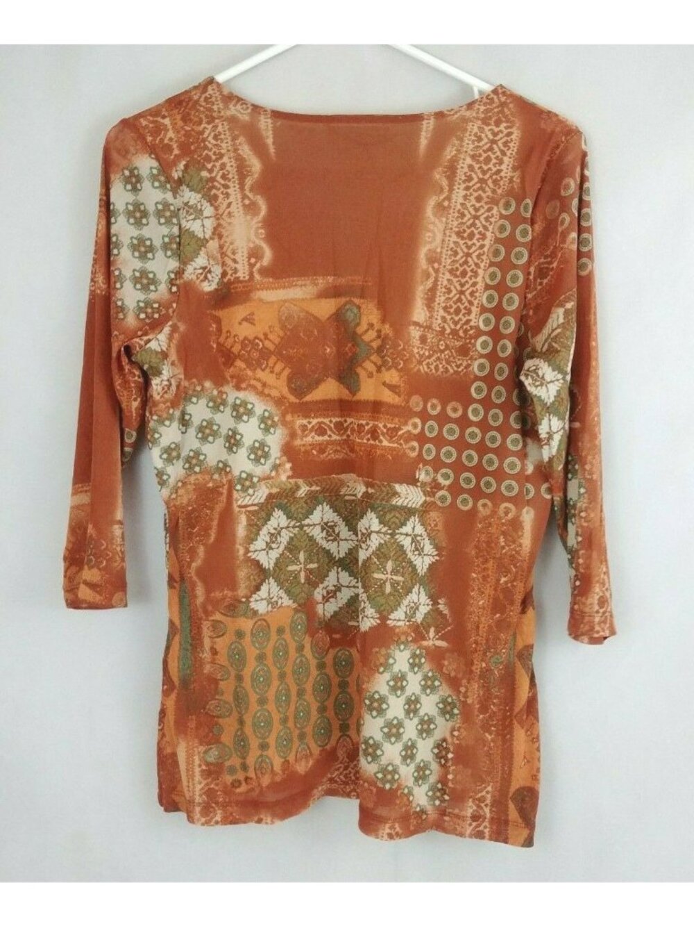 Villager Liz Claiborne 3/4 Sleeve Orange & Green African Floral Shirt Size Large - Picture 2 of 6
